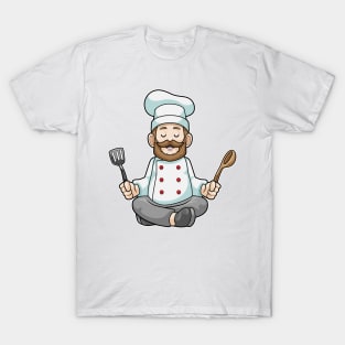 Chef with Cooking apron & Wooden spoon at Yoga T-Shirt